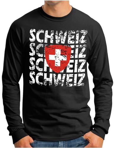 Maillot de supporter Suisse t-shirt manches longues homme OM3 motif drapeau imprimé