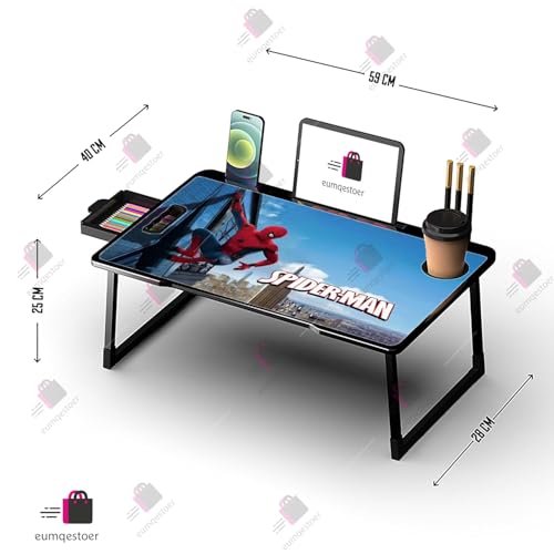 Image of BRINKL Engineered Wood Multipurpose Foldable Laptop Table with Cup Holder | Table Home Study Writing Table, Foldable and Portable /Ergonomic Edges (SPYDERMAN COTED 1)
