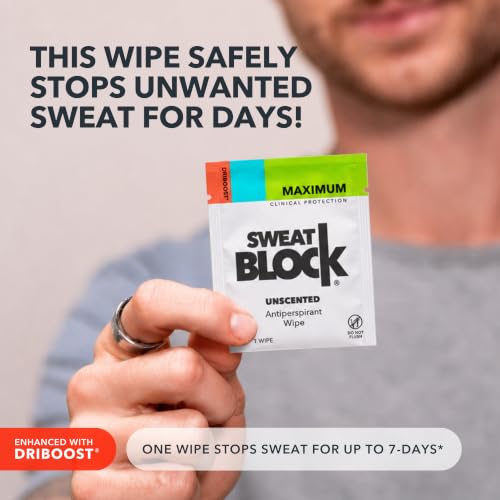 Image of SweatBlock Original Clinical Strength Antiperspirant Wipes - Stops Excessive Sweat Up to 7 Days | Hyperhidrosis Treatment for Men & Women (10 Count - Unscented)