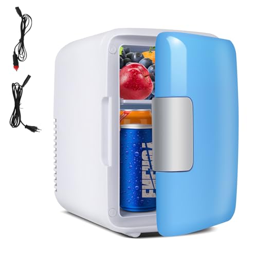 Sinbide Nevera Pequeña - Mini Nevera, 4L Comética Pequeña Nevera para Dormitorio, CA 220V/ CC 12V para Coche, Mini Neveras Para Habitacion (Azul)