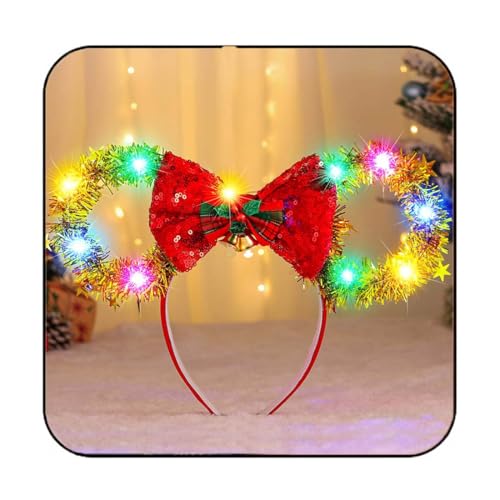 Catery Christmas Mouse Ears Headband Light up Christmas Bow Headbands for Women (Gold)