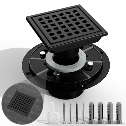 DUSARO 4 Inch Square Shower Drain with Flanged Base,Matte Black SUS 304 Stainless Steel Shower Floor Drain,Modern Bathroom Drain for Shower by DUSARO - Used condition - US$24.13