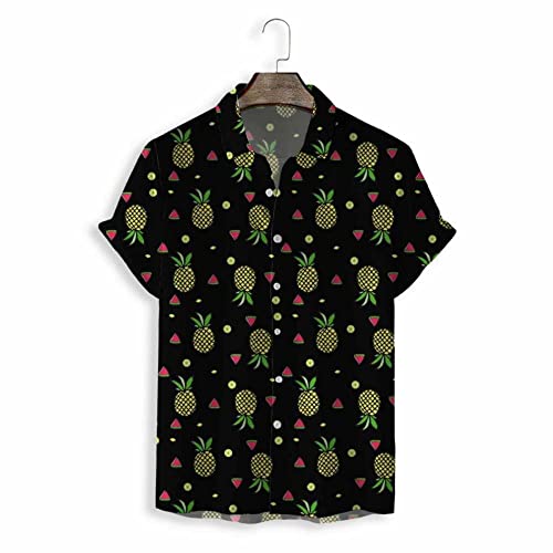 Camisa Hawaiana Para Hombre, Moda Piña Sandía Patrón De Frutas Camisa De Playa De Manga Corta Para Hombres Camisas Casuales De Verano Con Botones Estampado Tropical Fiesta De Vacaciones De Secado