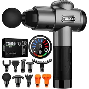 TOLOCO Massage Gun, Deep Tissue Back Massager for Athletes with 10 Massage Heads, Electric Muscle Percussion Massager for Any Pain Relief, FSA and HSA Eligible, Gifts for Fathers Day, Grey