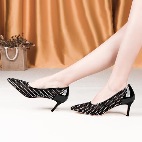 Women's Mesh Pointed Toe Stiletto Heel Pumps Rhinestone Slip On Wedding Party Dress Shoes4