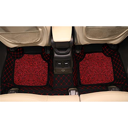 Image of Antiskid Premium 7D Car Mat Full Set for Mahindra XEV 9S 2026 | Luxury Leather Dual-Stitch Full Set 7D Car Floor Mat || 100% Waterproof ||Color: Black Red