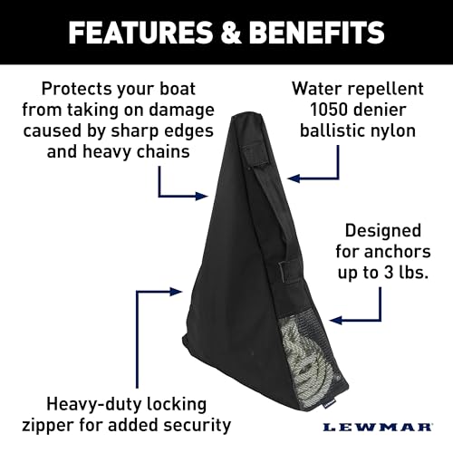 Lewmar Small Anchor Storage Bag for Anchors up to 3lbs., Heavy-Duty Nylon, Water Repellent, Locking Zipper, Mesh Ventilation Panel, Convenient Carry Handle, Securely Holds Anchor, Rope & Chain – 18072 by Lewmar - Image 3