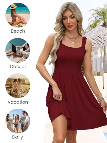 Image of QACOHU Summer Dresses for Women 2026 Sleeveless Square Neck Sundress with Pockets Casual Tank Beach Floral Boho Maxi Dress