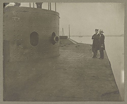 1890 Photo James River, Va. Deck and turret of U.S.S. Monitor two men