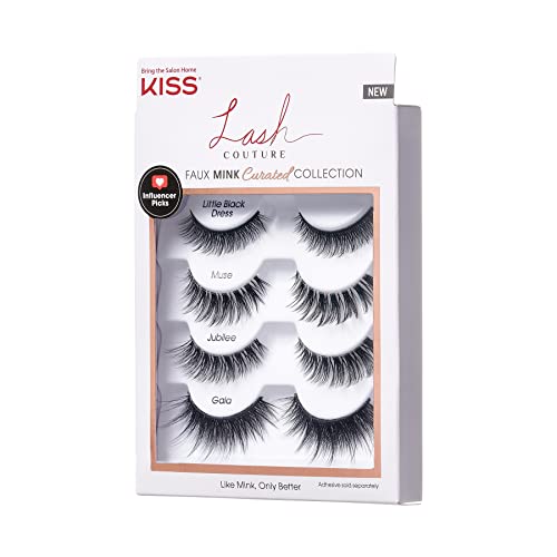 Kiss Lash Couture Faux Mink False Eyelashes Multipack, Celebrity Favorite Wispy Effect, Volume & Curl, Lash Extensions Look, Crisscross Pattern, Reusable, Cruelty Free, Contact Lens Friendly, 4-Pair #TOP2