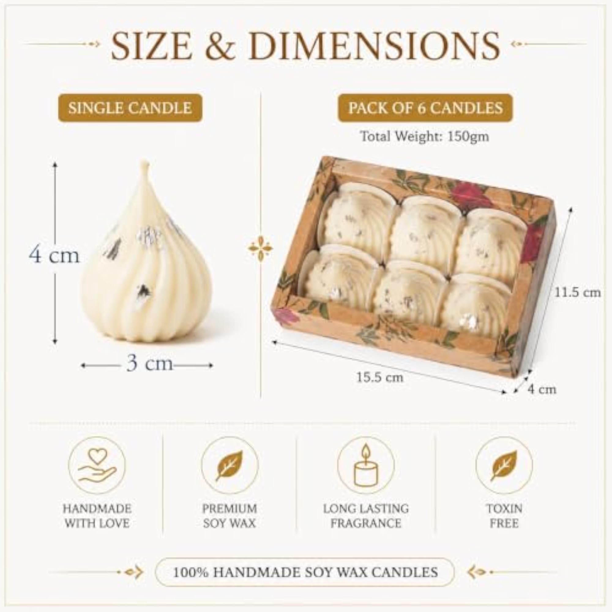 Modak Scented Candle Pack of 6, 100% Natural Soya Wax