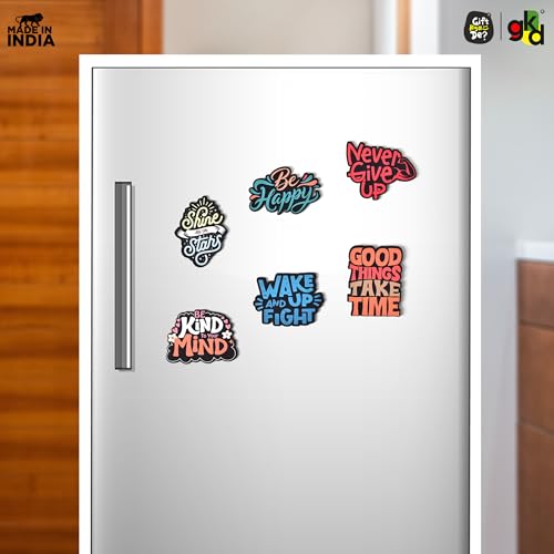 Image of GKD Wooden Motivational Quotes Fridge Magnet - Positive Quote Decor for Fridge, Office, Study Desk | Gift for Students, Friends & Colleagues Pack of 6 (Motivational Quotes)