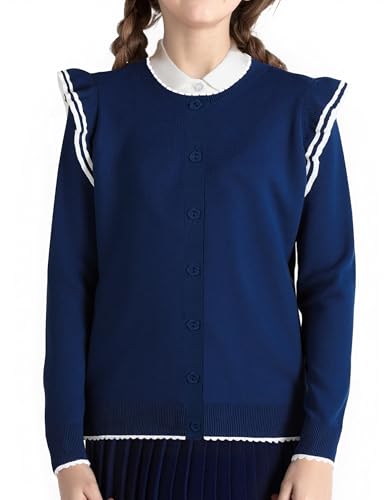 Image of BOBOYOYO Girls Cute Cardigan Cotton Girls Button Up Sweater Knit Jacket | Long Sleeve Crew Neck Kawaii Clothes for Casual School Wear