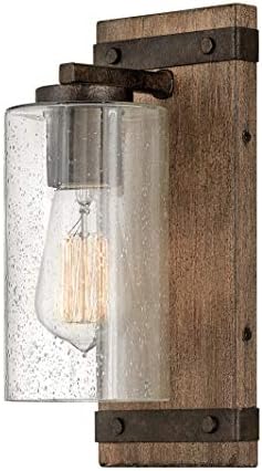 Hinkley Sawyer 5940SQ Single Light Vanity Bath Light Fixture, Rustic Wall Sconce, Mount Up or Down, Farmhouse Style, Sequoia and Iron Rust