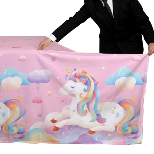 Image of Gatherfun Unicorn Party Supplies Set: Perfect Unicorn Birthday Decorations, Includes 2-Pack Unicorn-Themed Tablecloths for Kids & Girls 1st Birthday, Disposable Table Covers 54 x 108 Inch