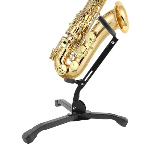 Alto Saxophone Stand, Heavy Duty & Compact Saxophone Stand Saxophone Holder Rack with Non-Slip Rubber Feet, Folding Alto & Tenor Sax Stand for Secure Storage, Musical Instrument Saxophone Accessories