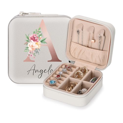 Joyero Personalizado de Viaje, Organizador Pequeño Para Mujer, Caja Para Joyas, Anillos y Pendientes