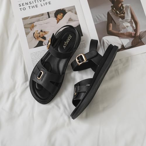 Womens Flat Sandals Arch Support Open Toe Walking Comfy Casual Low Wedge Summer Shoes(Black,10) by Pigirdle - Used condition - Image 6