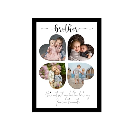 Image of Customized Brother's Gift for your Brother with 4 Photo Collage print, Brother Gifts Rakshabandhan Photo Frame With Photo Upload, Birthday, Couple, Parents, Rakshabandhan (9.2x12.6 Inch)