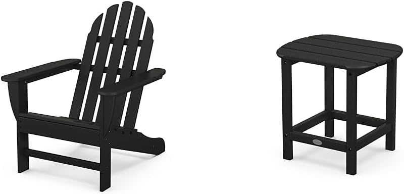 Polywood Classic Adirondack Chair & South Beach Side Table Bundle, Black