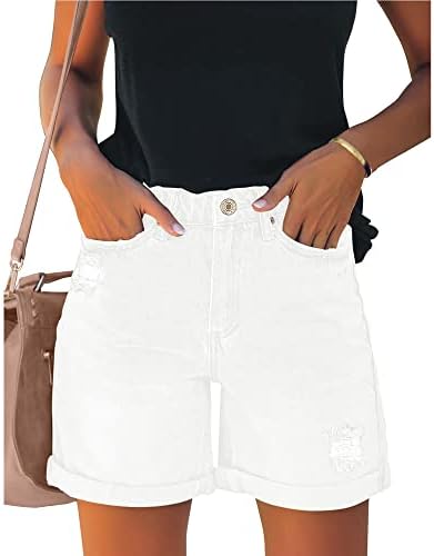 luvamia Women&#39;s Casual Ripped Denim Shorts High Rise Distressed Rolled Hem Jeans Shorts