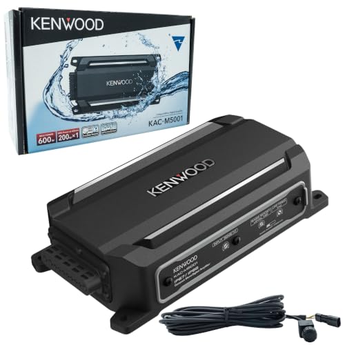 KENWOOD KAC-M5001 Compact Car/Marine Monoblock Class D Amplifier 600W IP67/IP66 Waterproof & Dustproof Subwoofer Amp Speaker Level Input Signal Sensing Turn-On Wired Level Control