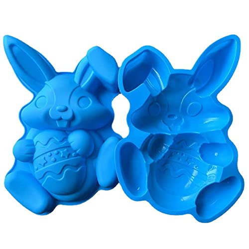 Large Easter Bunny Rabbit Egg Mold - 3D Easter Bunny Silicon Molds, Bunny Shape Baking Mold Chocolate Candy Molds for Chocolate Cake Cookie Bisciut, DIY Candy & Chocolate Baking Molds (Blue 2pcs)
