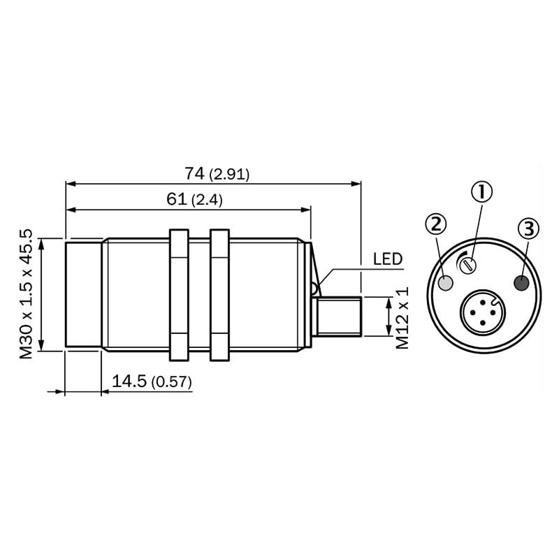 Sensor de proximidad capacitivo CM30-25NPP-EC1 con deteccion de 25mm 2