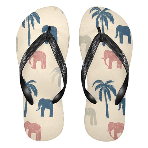 Burbuja Boho Elephants Palm Flip Flops for Women Men, Soft Thong Sandals Rubber Slippers for Pool Beach Essentials