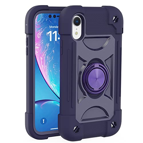 Image of MARKILL Compatible with iPhone with Built-in 360Rotating Ring Stand, Military Grade Drop Protection Full Body Rugged Heavy Duty Case Durable Cover (Deep Purple, iPhone XR 6.1 inch)