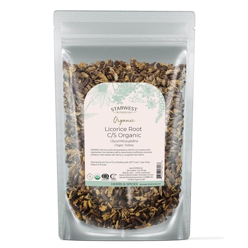 Starwest Botanicals Organic Dried Licorice Root - Herb for Loose Leaf Tea Blends Candy & Baked Goods Cut & Sifted Certified Kosher Non-GMO - 4 oz Pouch