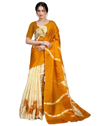 Image of SIRIL Women's Cotton Printed Saree With Unstitched Blouse Piece