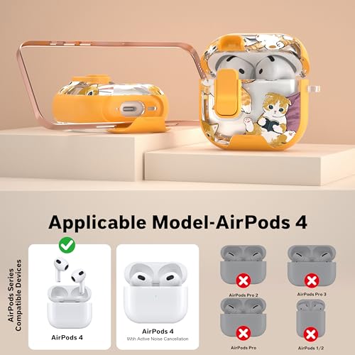Image of for AirPods 4 Case 2025 with Safety Lock & Foldable Phone Stand, Yellow Cat | Double Drop Protection,Two-Piece Design, Airpod 4 Case with Keychain & Cleaner Kit, Support Wireless Charging, Shockproof