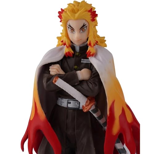 Image of Rengoku Action Figure with Keychain Demon Slayer Anime Collectible PVC Model | Action Figure Collectibles for Home Decor, Office Desk & Gifting (Rengoku + Keychain)