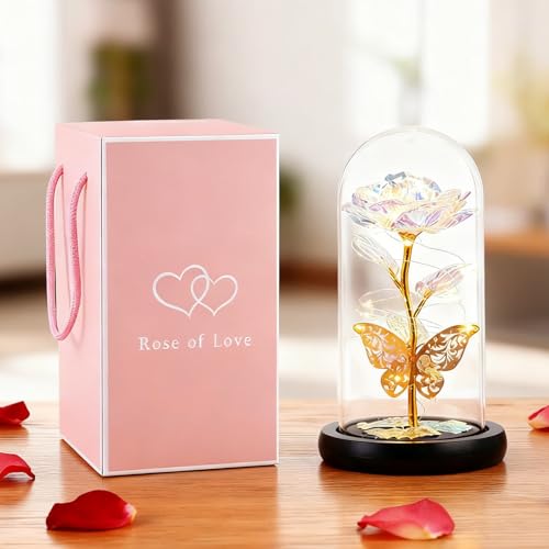 Forever Rose in Glass Dome for Women Eternal Rose Artificial Flowers