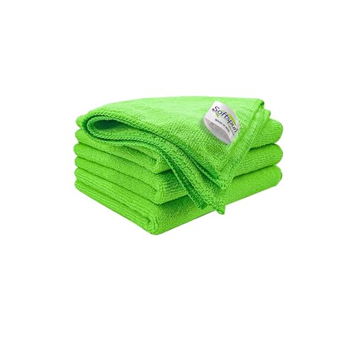 Image of SOFTSPUN Microfiber Cloth - 4 pcs - 30x40 cms - 340 GSM Green - Thick Lint & Streak-Free Multipurpose Cloths - Automotive Microfibre Towels for Car Bike Cleaning Polishing Washing & Detailing