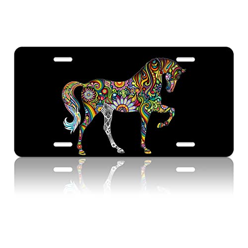 Mandala Floral Horse Animal Personalized License Plate Cover Personalise Car Front License Plate Rust-Proof Stainless Steel Metal Car Plates Tag Funny Novelty Vanity Tag 4 Screw Hole Decorative #TOP1