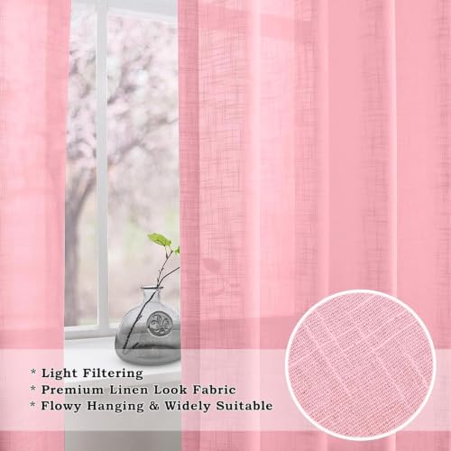 Image of THE LINEN COMPANY Cotton Linen Sheer Window Curtain with Twist Tab, Light Filtering Linen Textured Curtain for Living Room, Bedroom & Home Decor, 2 Piece, Baby Pink, 4 FT x 4.5 FT