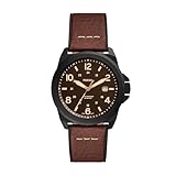 Fossil Men's Bronson Quartz Stainless Steel and Leather Three-Hand Watch, Color: Black, Dark Brown (Model: FS5938)
