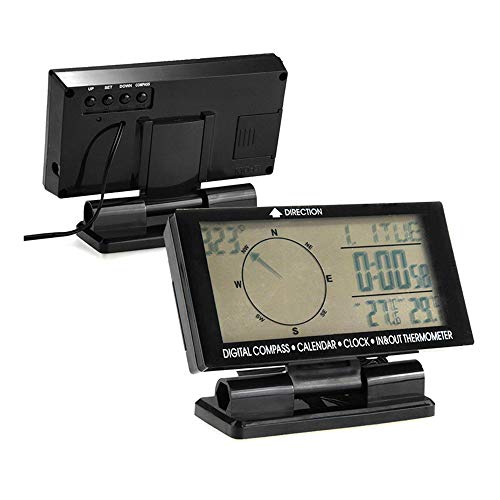 Boomboost - 5in1 Termómetro Digital para automóvil Luz de Fondo Azul Brújula para automóvil Medidor de Temperatura Exterior Interior Reloj Calendario
