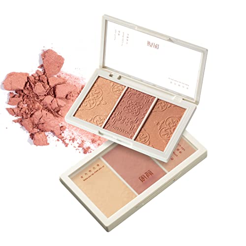 Rownyeon Tri-Color Blush Palette, Face Makeup Blush Powder For Cheeks All Skin, 3 In 1 Soft Cream Natual Blush Palette For A Shimmery Makeup #TOP30