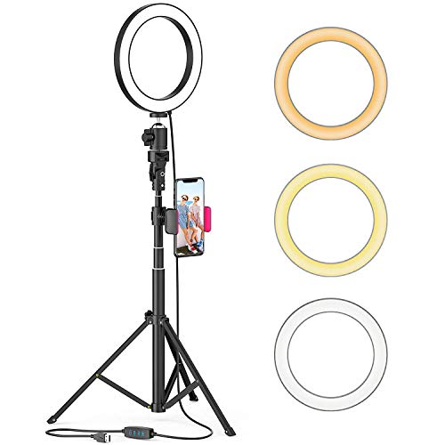 Led Ring Light Selfie con Treppiedi 1,7 m e Supporto per Telefono Cellulare per Live Stream/Makeup Mini Luce Anulare per Video/Fotografia di YouTube Compatibile con iPhone/Android