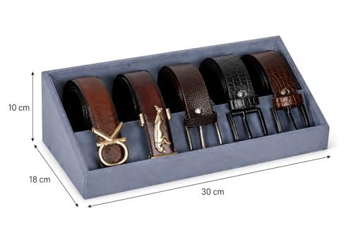 Image of La Trove 5 Slot Belt Organizer Display Tray for Men, Grey | Stackable tray keeps formal, casual and leather belts arranged neatly in wardrobe, closet, drawer, dresser or dressing table