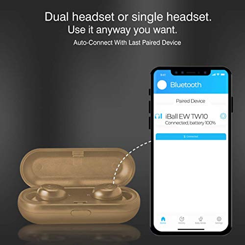 Image of iBall EarWear TW10 in-Ear Bluetooth Wireless Headphones with Protective Charging Case - Beige