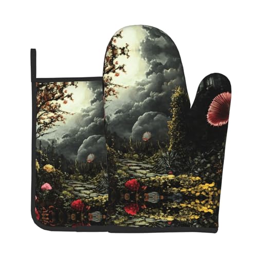 WZYWHJ The Venus Flytrap Waits Picture Oven Mitts and Pot Holders Set for Cooking, Microwave, Grilling - with Lanyard Design