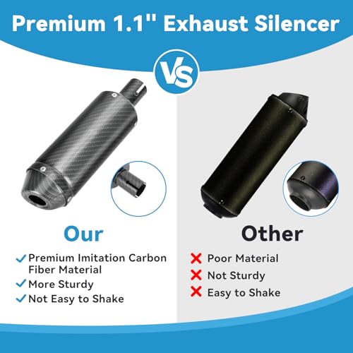 Image of EOPOAYI Imitation Carbon Fiber 1.1 Inch Motorcycle Muffler Compatible with 125cc 110cc Pit Dirt Bike SSR Taotao Coolster, Universal 28mm Exhaust Silencer for ATV 4 Wheeler Mini Bike Go Kart Parts