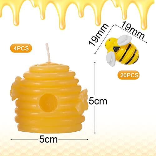 24 Pieces Beeswax Beehive Candle Set Includes 4 Pieces Honeycomb Shaped Votive Candles And 20 Pieces Tiny Resin Bee Fake Bees Bee Hive Decor For Home Decoration Gifts Favors Diy Crafts Scrapbooking #TOP1