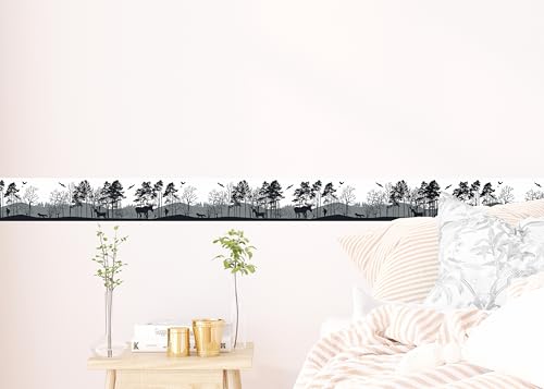 AG Design Selbstklebende Bordüre Waldsilhouette, AWB 8270 | Wasserfest Dekoration für Wände, Möbel, Tapeten, Wandverkleidungen und Türen, Folie, Mehrfarbig | Breite 500 cm x Höhe 13.8 cm