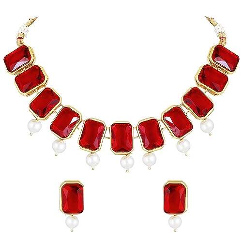 Image of Peora Traditional Crystal Necklace & Jewellery Set Gift for Women