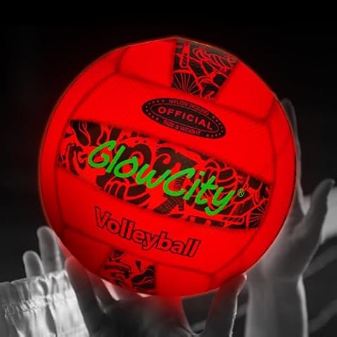 GlowCity Soft Mesh LED Volleyball - Size 5 Light Up Glow in The Dark Volleyball with Pump and Batteries, Water-Resistant for Beach and Pool Play, Great Gift in a Colorful Box Cover